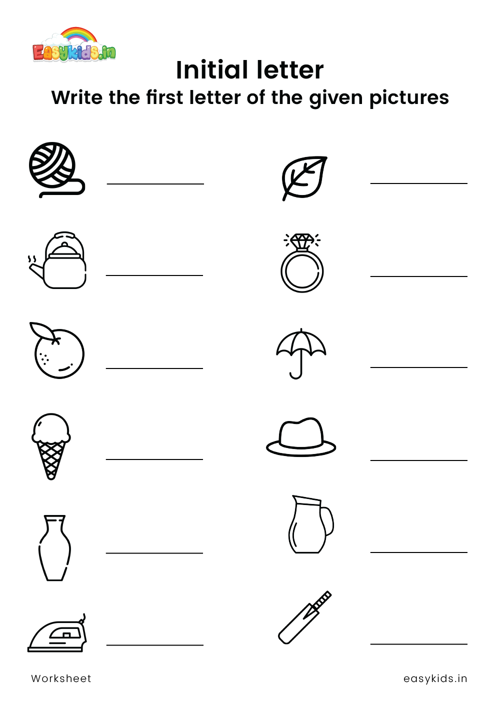 Write The First Letter Of The Given Pictures Worksheet EasyKids in