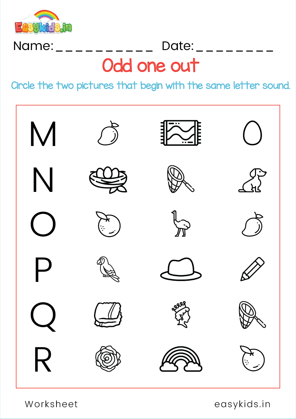 Circle the two pictures that begin with the same letter sound worksheet