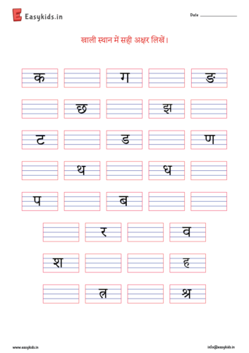 Vyanjan Worksheet - Missing Letters worksheet