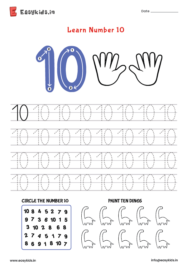 Learn and Trace number 10 worksheet