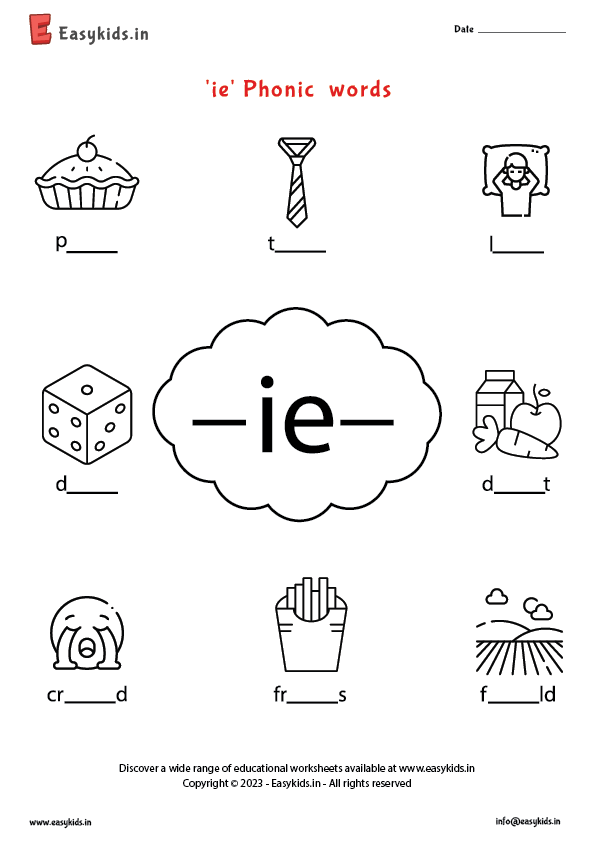 'ie' Phonic words worksheet