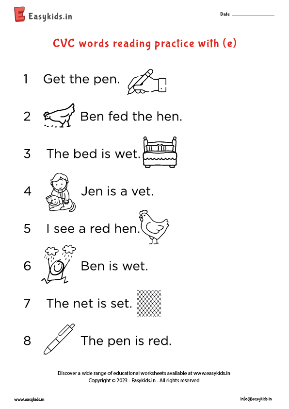 CVC words reading practice with ‘e