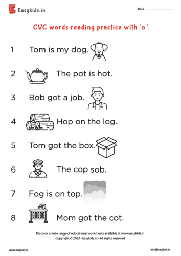 CVC words reading practice with ‘o