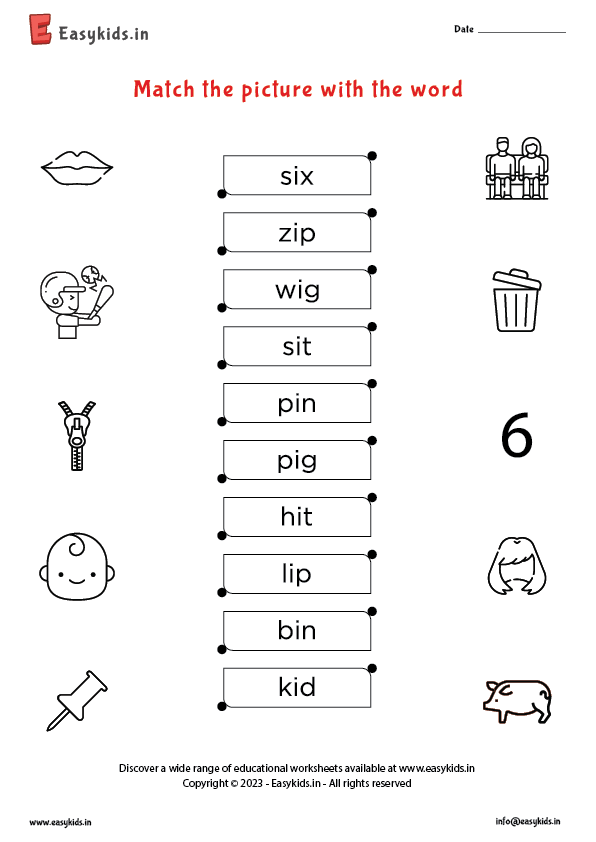 Look and Match – CVC Worksheet with vowel ‘i’ worksheet