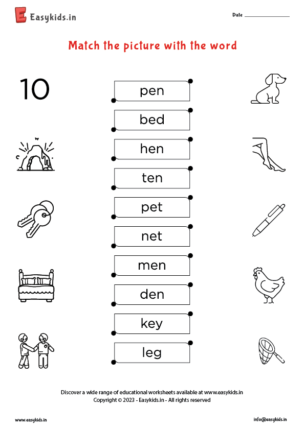 Look and Match – CVC Worksheet with vowel ‘e’ worksheet