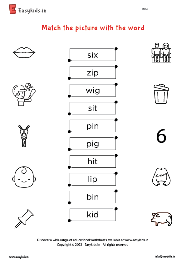 Look and Match – CVC Worksheet with vowel ‘i