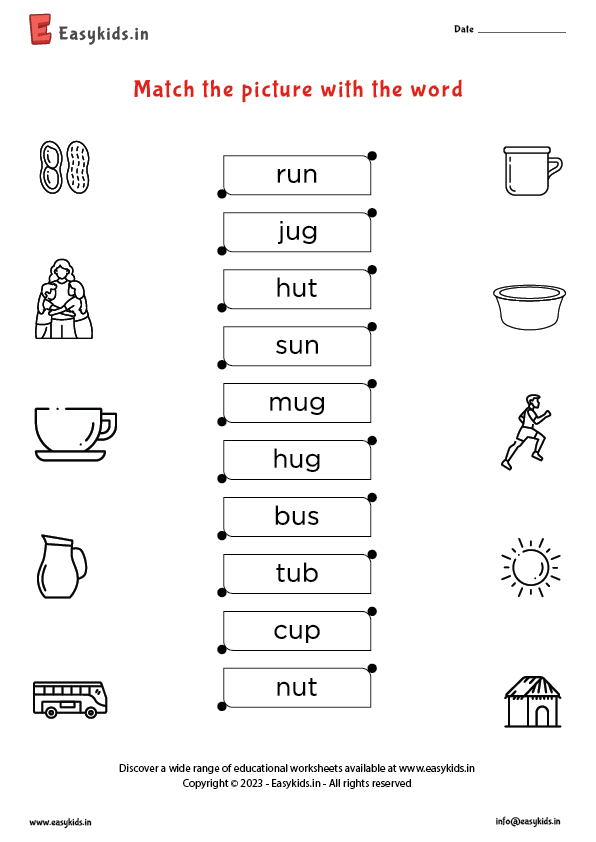 Look and Match – CVC Worksheet with vowel ‘u