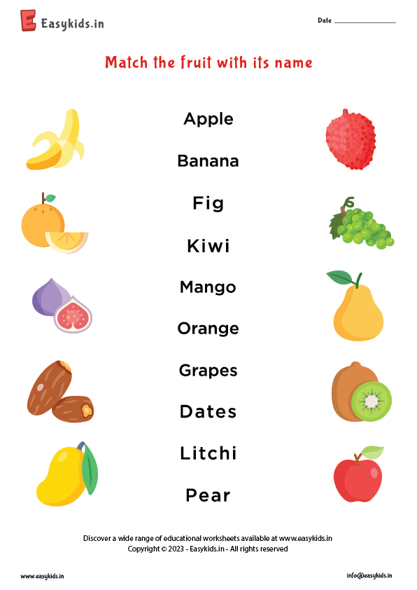 Match the fruit with its name - EasyKids.in