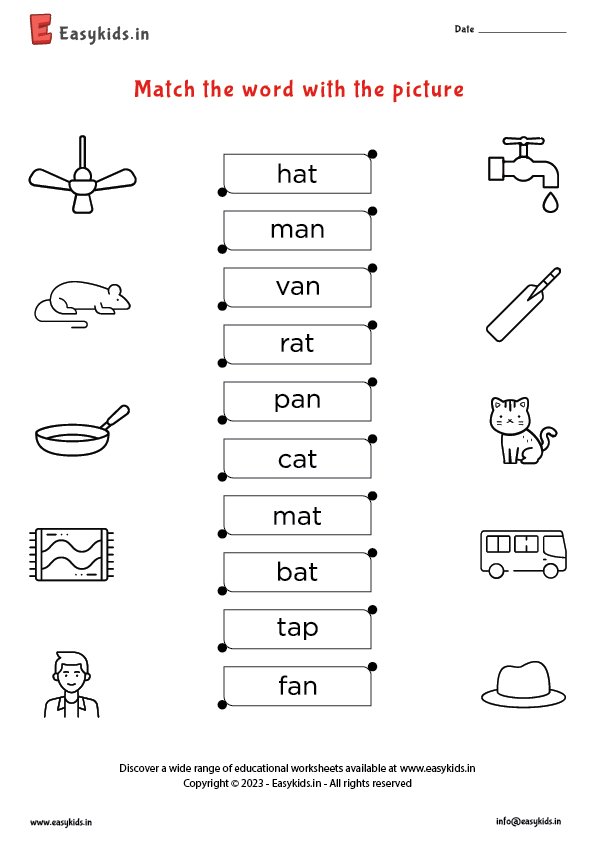Look and Match – CVC Worksheet with vowel ‘a’ worksheet
