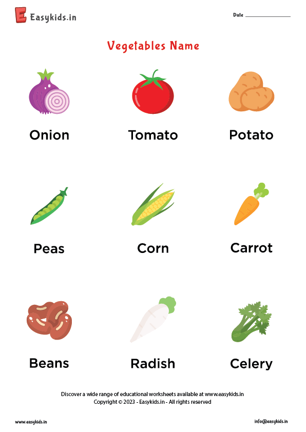 vegetables names in english for kids