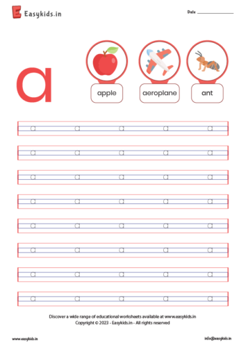 Alphabet tracing worksheets – small a