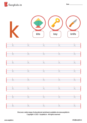 alphabet worksheets - trace k letter