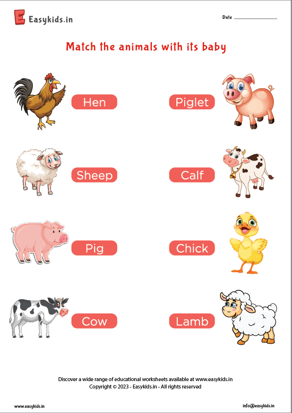 Match the animal with its baby worksheet