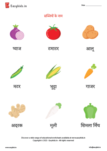 Vegetables name hindi