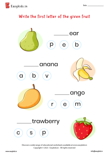 Fruits name worksheet