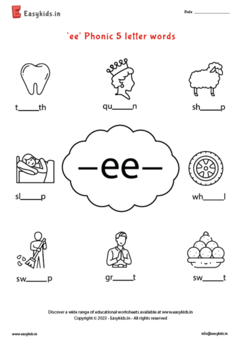 'ee' Phonic 5 letter words