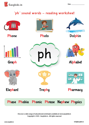 ph sound words - reading worksheet