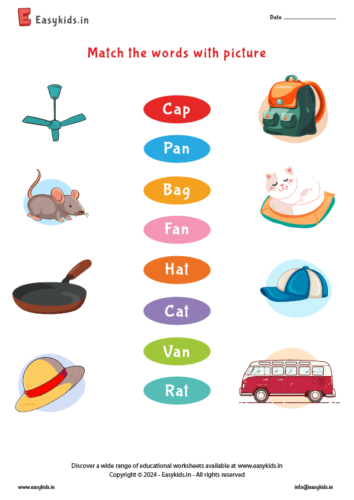 cvc words worksheet - look and match - vowel a