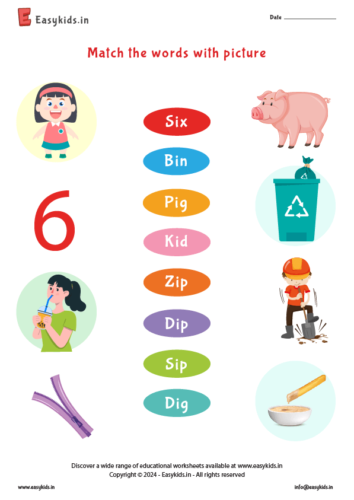 cvc words worksheet with vowel i-look and match