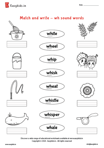 wh sound words – look, match and write