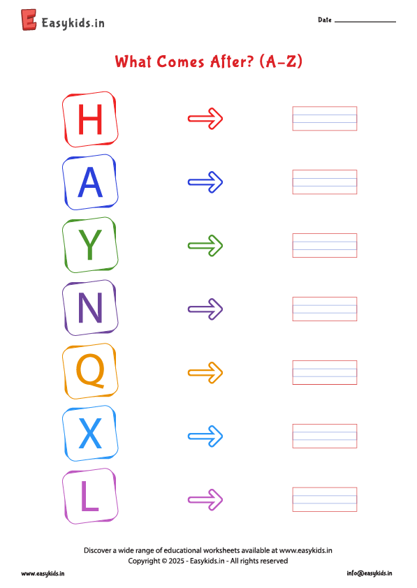 What comes After English worksheet A to Z