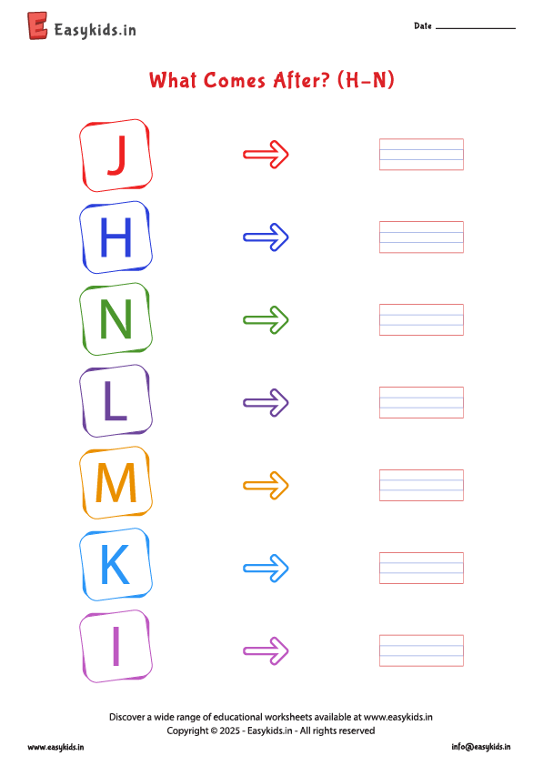 What comes After English worksheet H to N