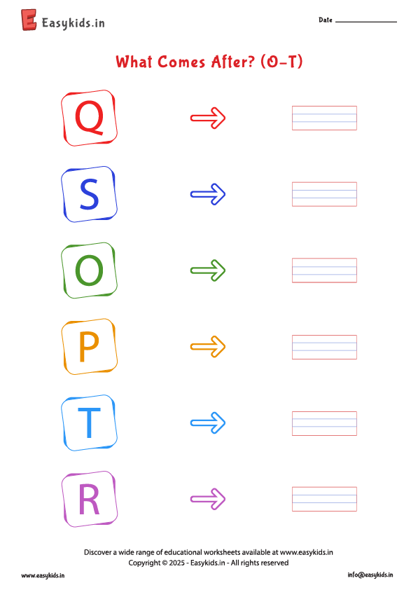 What comes After English worksheet O to T