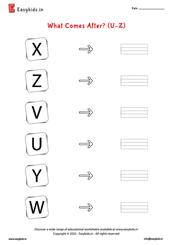 What comes After English worksheet (U – Z)