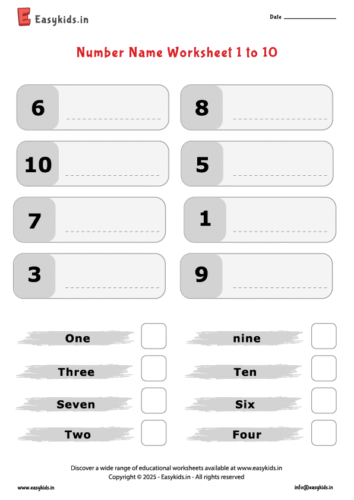 Number Name Worksheet 1 to 10