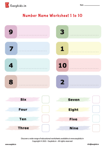 Number Name 1 to 10 Worksheet