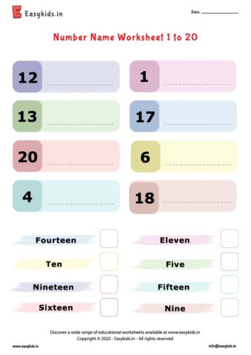 Number Names 1 to 20