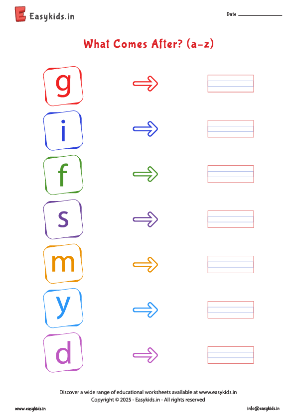 what comes after alphabet worksheets a to z