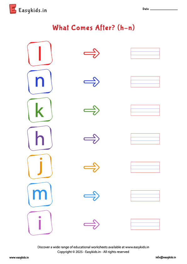 what comes after alphabet worksheets h to n