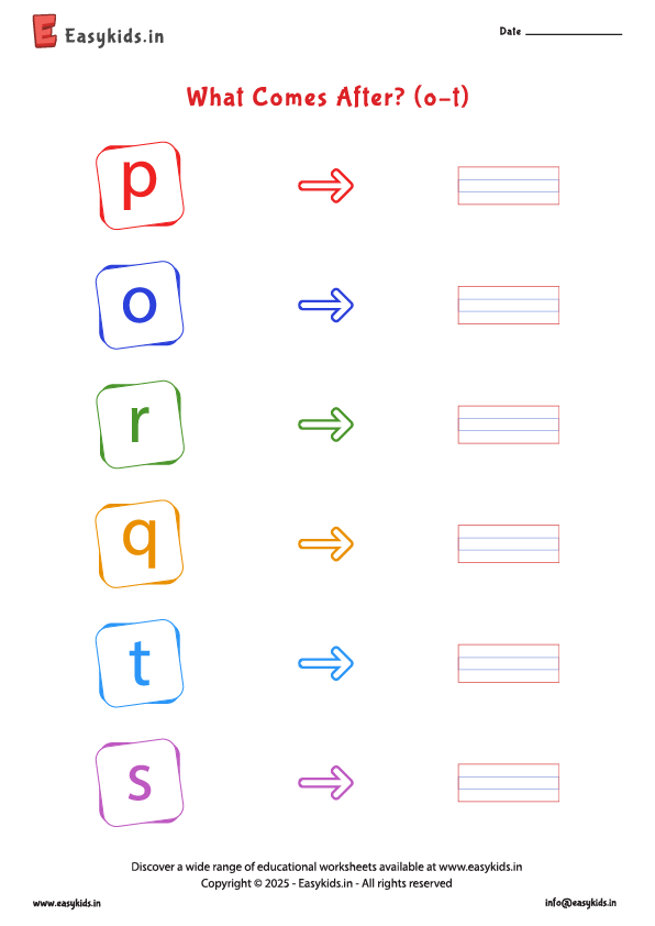 what comes after alphabet worksheets o to t