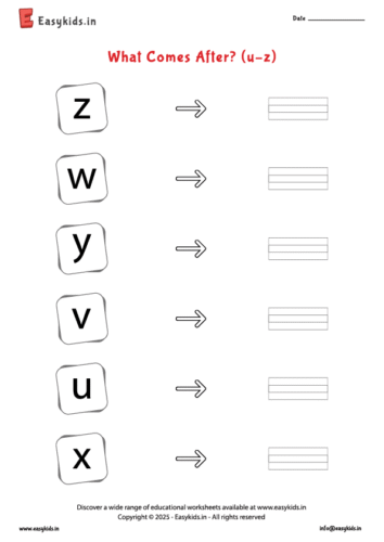 what comes after u to z worksheet