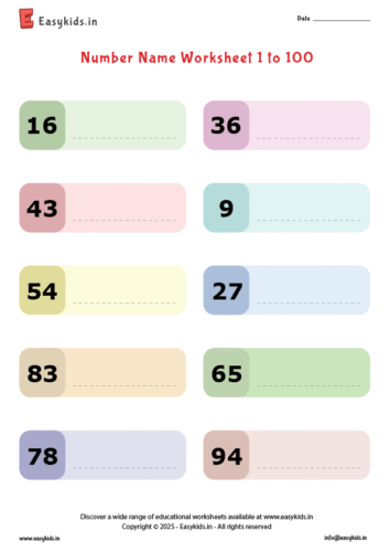 write number names 1 to 100 worksheet