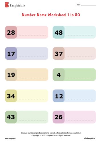 write number names 1 to 50 worksheet