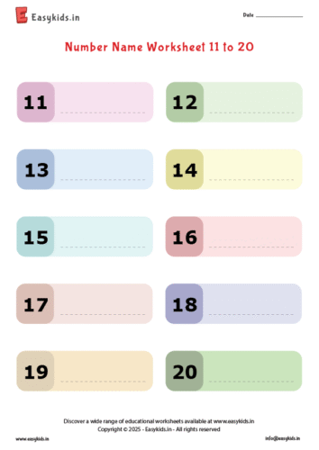 write number names 11 to 20 worksheet