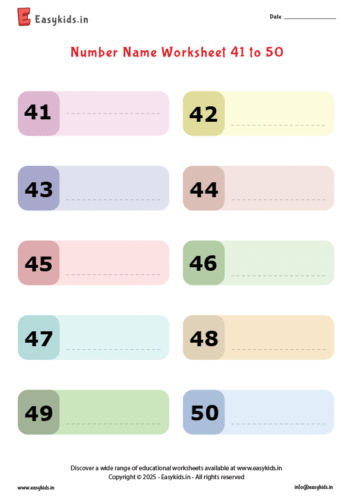 write number names 41 to 50 worksheet