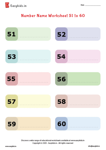 write number names 51 to 60 worksheet