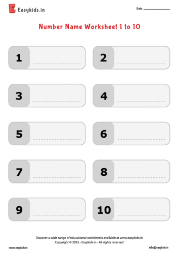 write number names worksheet 1 to 10