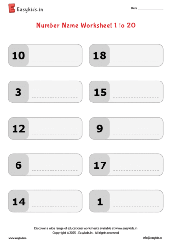 write number names worksheet 1 to 20