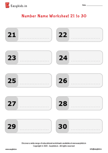 write number names worksheet 21 to 30