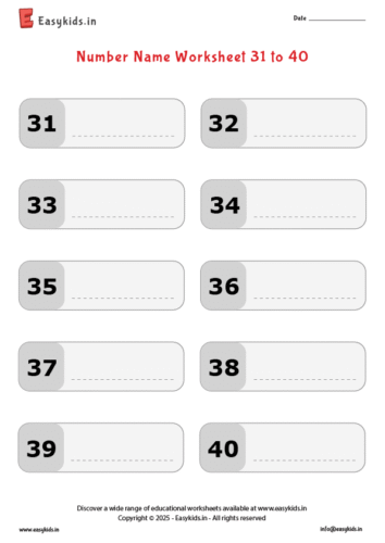 write number names worksheet 31 to 40