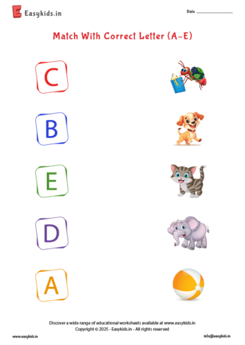 Capital letter matching with pictures A to E