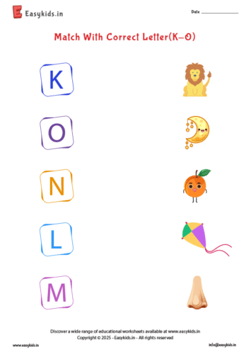 Capital letter matching with pictures K to O