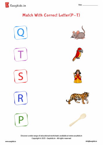 Capital letter matching with pictures P to T