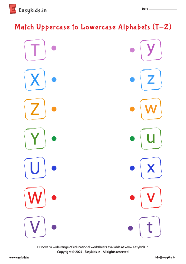 Match Capital and Small Letters Worksheet t - z