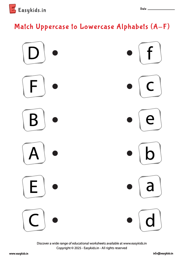Match Capital to Small Letters Worksheet a - f