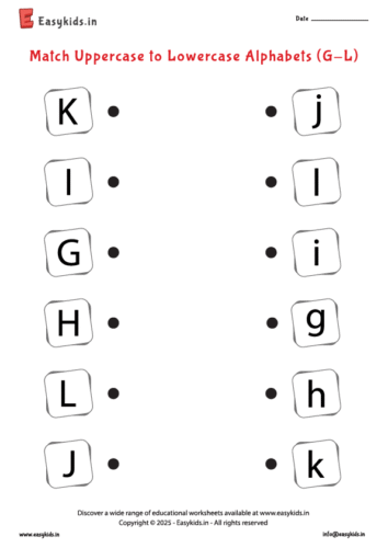 Match Capital to Small Letters Worksheet g to l